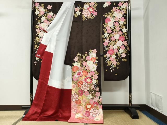 平和屋着物●豪華振袖 牡丹花蝶文 暈し染め 金彩 正絹 逸品 CABC6468yc