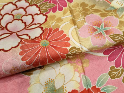 平和屋着物●豪華振袖 牡丹花蝶文 暈し染め 金彩 正絹 逸品 CABC6468yc