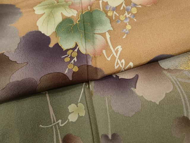 平和屋着物●訪問着 葡萄蔦の葉文 暈し染め 金彩 やまと誂製 正絹 逸品 未使用 CABC6469yc
