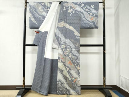 平和屋着物●訪問着 駒刺繍 絞り 吉祥花唐草文 金彩 正絹 逸品 CABC6472yc