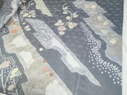 平和屋着物●訪問着 駒刺繍 絞り 吉祥花唐草文 金彩 正絹 逸品 CABC6472yc