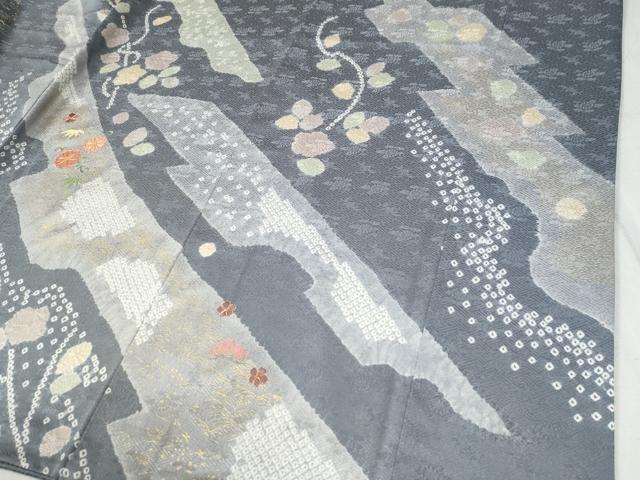 平和屋着物●訪問着 駒刺繍 絞り 吉祥花唐草文 金彩 正絹 逸品 CABC6472yc