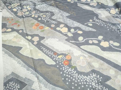 平和屋着物●訪問着 駒刺繍 絞り 吉祥花唐草文 金彩 正絹 逸品 CABC6472yc