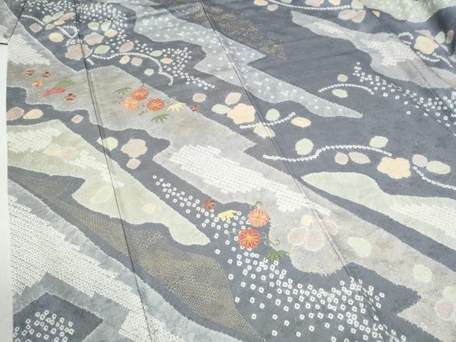 平和屋着物●訪問着 駒刺繍 絞り 吉祥花唐草文 金彩 正絹 逸品 CABC6472yc