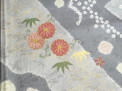 平和屋着物●訪問着 駒刺繍 絞り 吉祥花唐草文 金彩 正絹 逸品 CABC6472yc