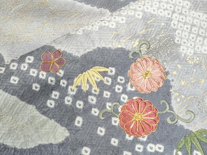 平和屋着物●訪問着 駒刺繍 絞り 吉祥花唐草文 金彩 正絹 逸品 CABC6472yc