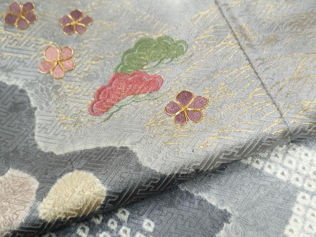 平和屋着物●訪問着 駒刺繍 絞り 吉祥花唐草文 金彩 正絹 逸品 CABC6472yc
