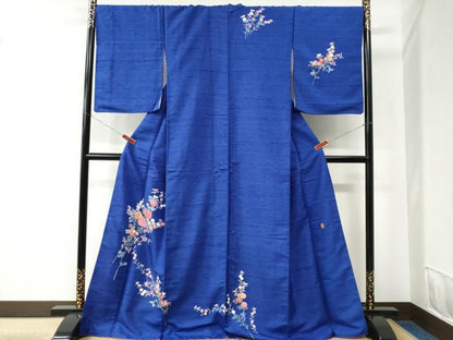 平和屋着物●訪問着 紬地 友禅 作家物 草花文 ロング丈 正絹 逸品 CABC6477yc