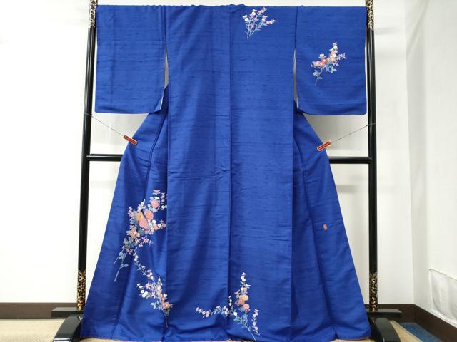 平和屋着物●訪問着 紬地 友禅 作家物 草花文 ロング丈 正絹 逸品 CABC6477yc