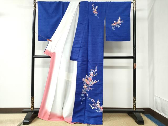 平和屋着物●訪問着 紬地 友禅 作家物 草花文 ロング丈 正絹 逸品 CABC6477yc