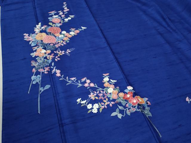 平和屋着物●訪問着 紬地 友禅 作家物 草花文 ロング丈 正絹 逸品 CABC6477yc