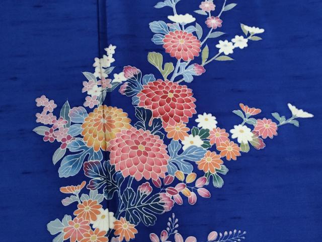 平和屋着物●訪問着 紬地 友禅 作家物 草花文 ロング丈 正絹 逸品 CABC6477yc