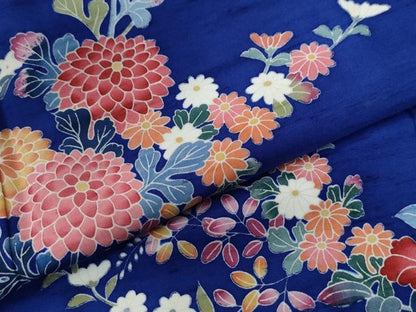 平和屋着物●訪問着 紬地 友禅 作家物 草花文 ロング丈 正絹 逸品 CABC6477yc