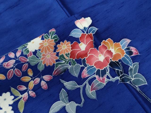 平和屋着物●訪問着 紬地 友禅 作家物 草花文 ロング丈 正絹 逸品 CABC6477yc