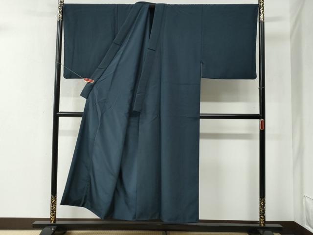 平和屋着物●男性 紬 色無地 濃紺地 キングサイズ 正絹 逸品 CABC6480yc