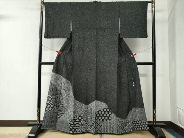 平和屋着物●訪問着 江戸小紋 北原寿永作 寄せ小紋柄 黒地 正絹 逸品 CABC6482yc
