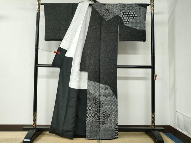 平和屋着物●訪問着 江戸小紋 北原寿永作 寄せ小紋柄 黒地 正絹 逸品 CABC6482yc