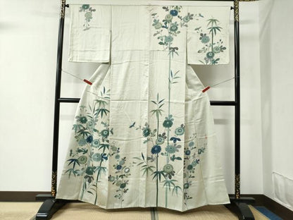 平和屋着物●名門・上野家 四代目 上野真(二代目 上野為二) 訪問着 笹竹菊文 正絹 逸品 CABC6488yc