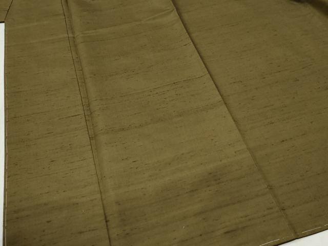 平和屋着物●男性 紬 アンサンブル 色無地 鶯茶色 羽裏：虎 正絹 逸品 未使用 CABC6489yc