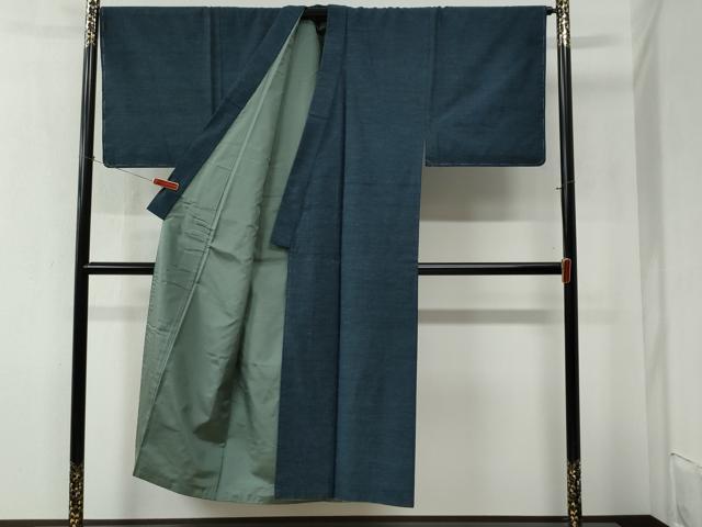 平和屋着物●男性 紬 アンサンブル・長襦袢セット 格子 正絹 逸品 未使用 CABC6492yc