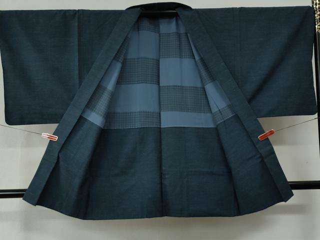 平和屋着物●男性 紬 アンサンブル・長襦袢セット 格子 正絹 逸品 未使用 CABC6492yc