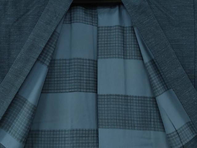 平和屋着物●男性 紬 アンサンブル・長襦袢セット 格子 正絹 逸品 未使用 CABC6492yc