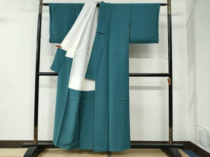 平和屋着物●上質な色無地 堅牢染 京乃伝統染 青碧色 反端付き 正絹 逸品 未使用 CABC6494yc