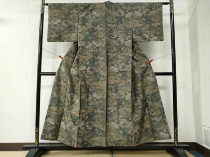 平和屋着物●本場大島紬 7マルキ 流水草花文 正絹 逸品 CABC6507yc