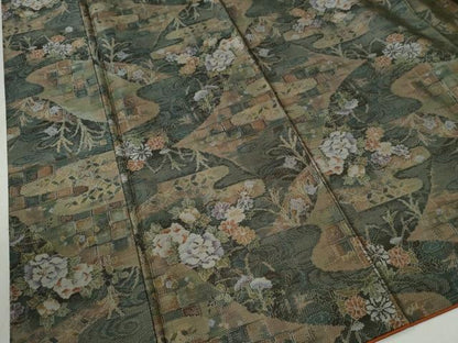 平和屋着物●本場大島紬 7マルキ 流水草花文 正絹 逸品 CABC6507yc