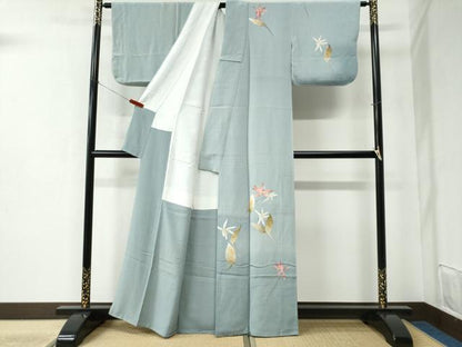 平和屋着物●華道家 楠目ちづ 訪問着 枝花文 鬼しぼ縮緬 正絹 逸品 CABC6510yc