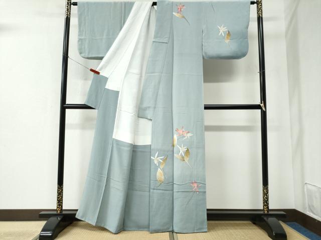 平和屋着物●華道家 楠目ちづ 訪問着 枝花文 鬼しぼ縮緬 正絹 逸品 CABC6510yc