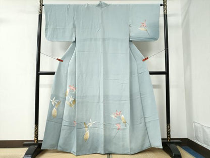 平和屋着物●華道家 楠目ちづ 訪問着 枝花文 鬼しぼ縮緬 正絹 逸品 CABC6510yc