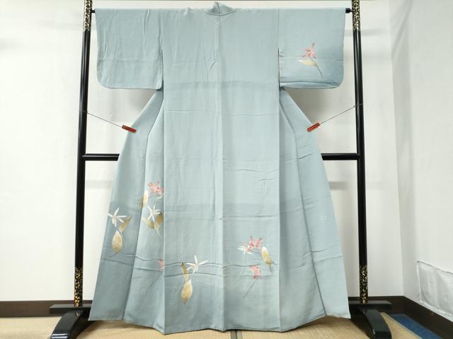 平和屋着物●華道家 楠目ちづ 訪問着 枝花文 鬼しぼ縮緬 正絹 逸品 CABC6510yc
