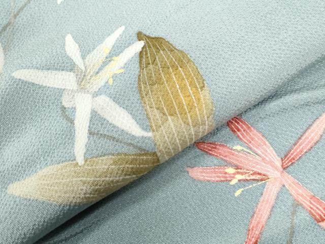 平和屋着物●華道家 楠目ちづ 訪問着 枝花文 鬼しぼ縮緬 正絹 逸品 CABC6510yc