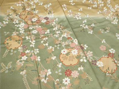 平和屋着物●訪問着 駒刺繍 雪輪草花文 暈し染め 金彩 やまと誂製 正絹 逸品 未使用 CABC6511yc