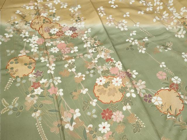 平和屋着物●訪問着 駒刺繍 雪輪草花文 暈し染め 金彩 やまと誂製 正絹 逸品 未使用 CABC6511yc