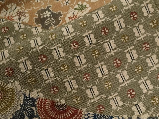 平和屋着物●訪問着 作家物 型染め 遠州椿 吉祥菊唐草文 鬼しぼ縮緬 正絹 逸品 CABC6513yc