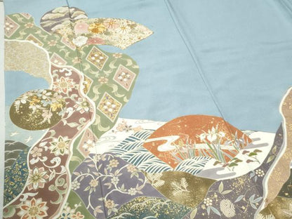 平和屋着物●豪華色留袖 駒刺繍 地紙吉祥花唐草文 金彩 正絹 逸品 CABC6514yc