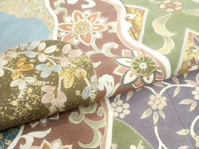 平和屋着物●豪華色留袖 駒刺繍 地紙吉祥花唐草文 金彩 正絹 逸品 CABC6514yc