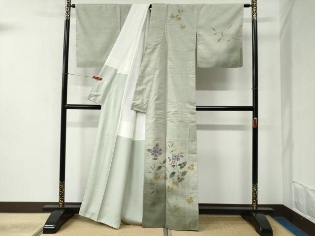 平和屋着物●訪問着 栗繭紬 作家物 枝花文 金彩 反端付き 正絹 逸品 未使用 CABC6516yc