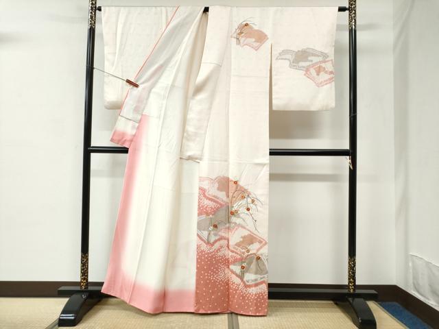 平和屋着物●訪問着　総刺繍　絞り　冊子草花文　金彩　正絹　逸品　CABC6522yc