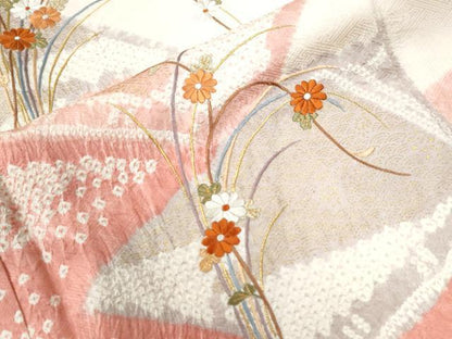 平和屋着物●訪問着　総刺繍　絞り　冊子草花文　金彩　正絹　逸品　CABC6522yc