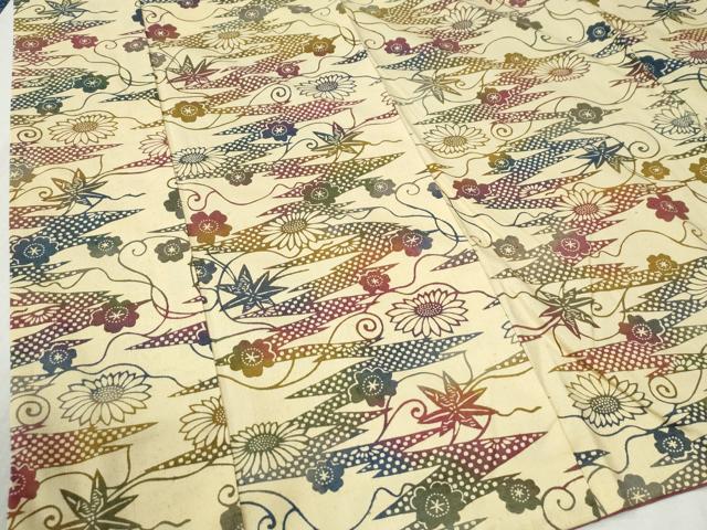 平和屋着物●上質な小紋　紬地　型染め　楓吉祥花唐草文　正絹　逸品　CABC6524yc