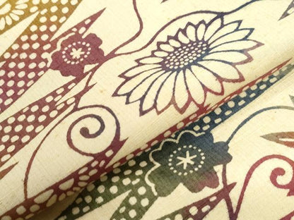 平和屋着物●上質な小紋　紬地　型染め　楓吉祥花唐草文　正絹　逸品　CABC6524yc