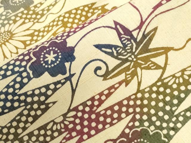 平和屋着物●上質な小紋　紬地　型染め　楓吉祥花唐草文　正絹　逸品　CABC6524yc
