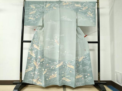 平和屋着物●訪問着　友禅　作家物　立波花筏文　暈し染め　正絹　逸品　CABC6529yc