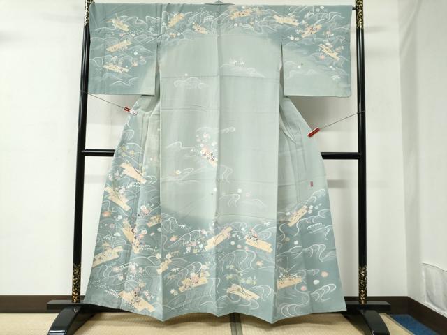 平和屋着物●訪問着　友禅　作家物　立波花筏文　暈し染め　正絹　逸品　CABC6529yc