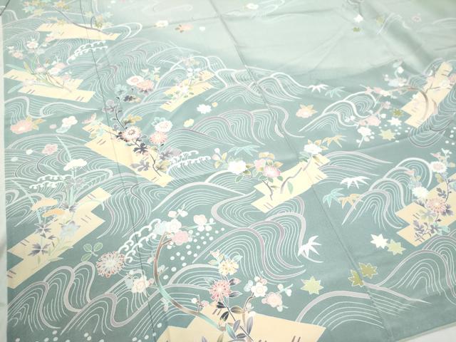 平和屋着物●訪問着　友禅　作家物　立波花筏文　暈し染め　正絹　逸品　CABC6529yc