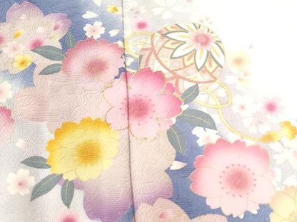平和屋着物●豪華振袖　雪輪毬舞桜文　ラメ糸　暈し染め　金彩　正絹　逸品　CABC6530yc