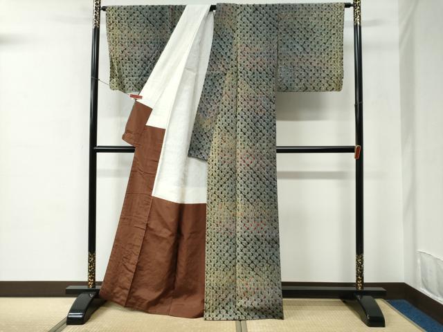 平和屋着物●上質な紬　杢目絞り　正絹　逸品　CABC6536yc